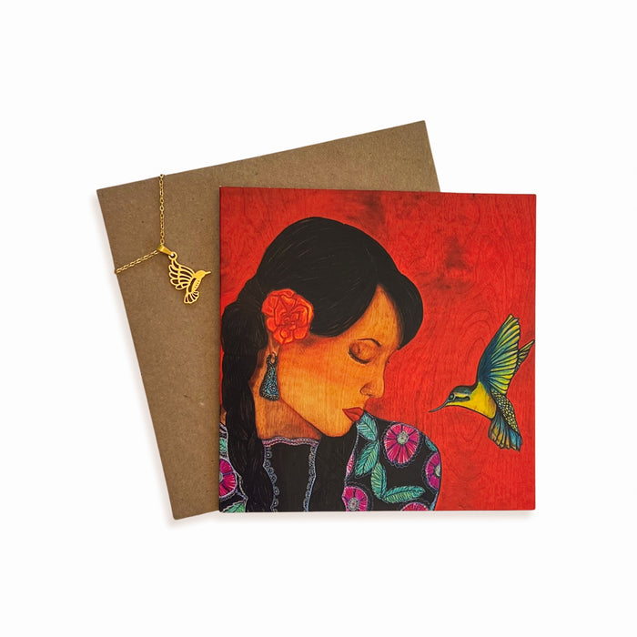 Oye Mi Canto | Card and Hummingbird Pendant Necklace | Gift Set