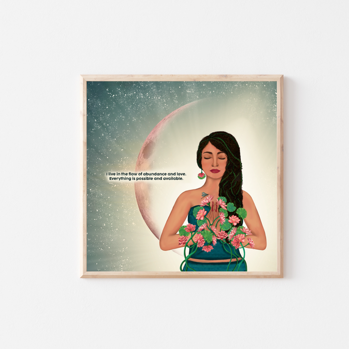 Living in the Flow of Abundance and Love | Mini Art Print with Quote