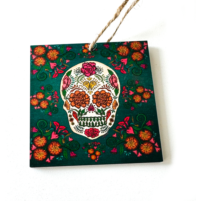 Day of the Dead Skull Teal | Wood Print