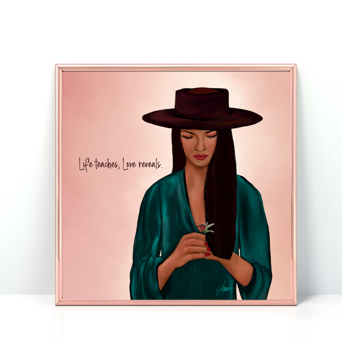 Life teaches, love reveals. | Mini Art Print with Quote | LAST CHANCE