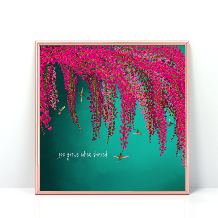 Love Grows When Shared  | Mini Art Print with Quote | NEW