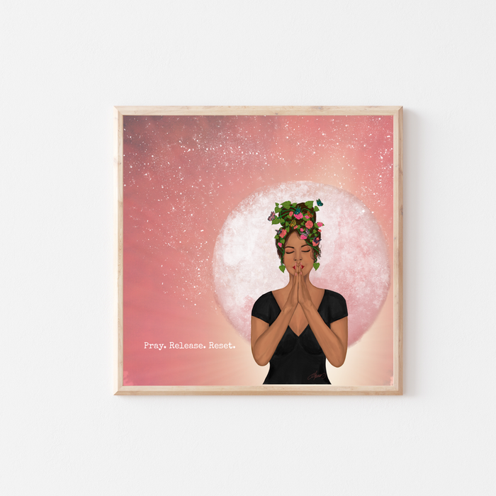 Pray. Release. Reset. | Mini Art Print with Quote