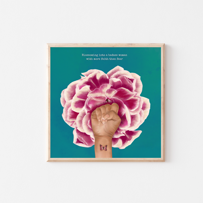 Blossoming Badass | Mini Art Print with Quote