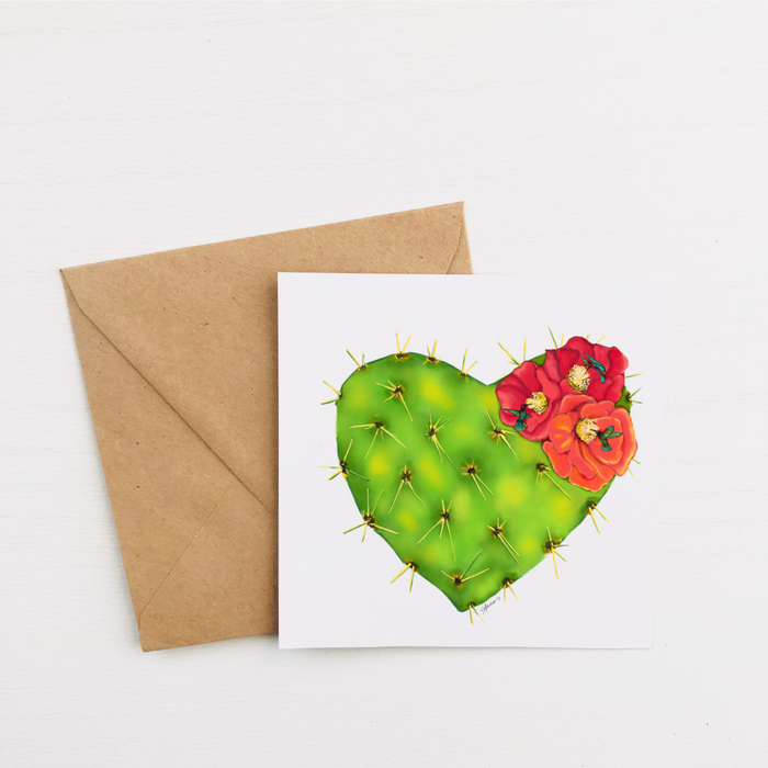 Hummingbird Cactus Heart | Greeting Card